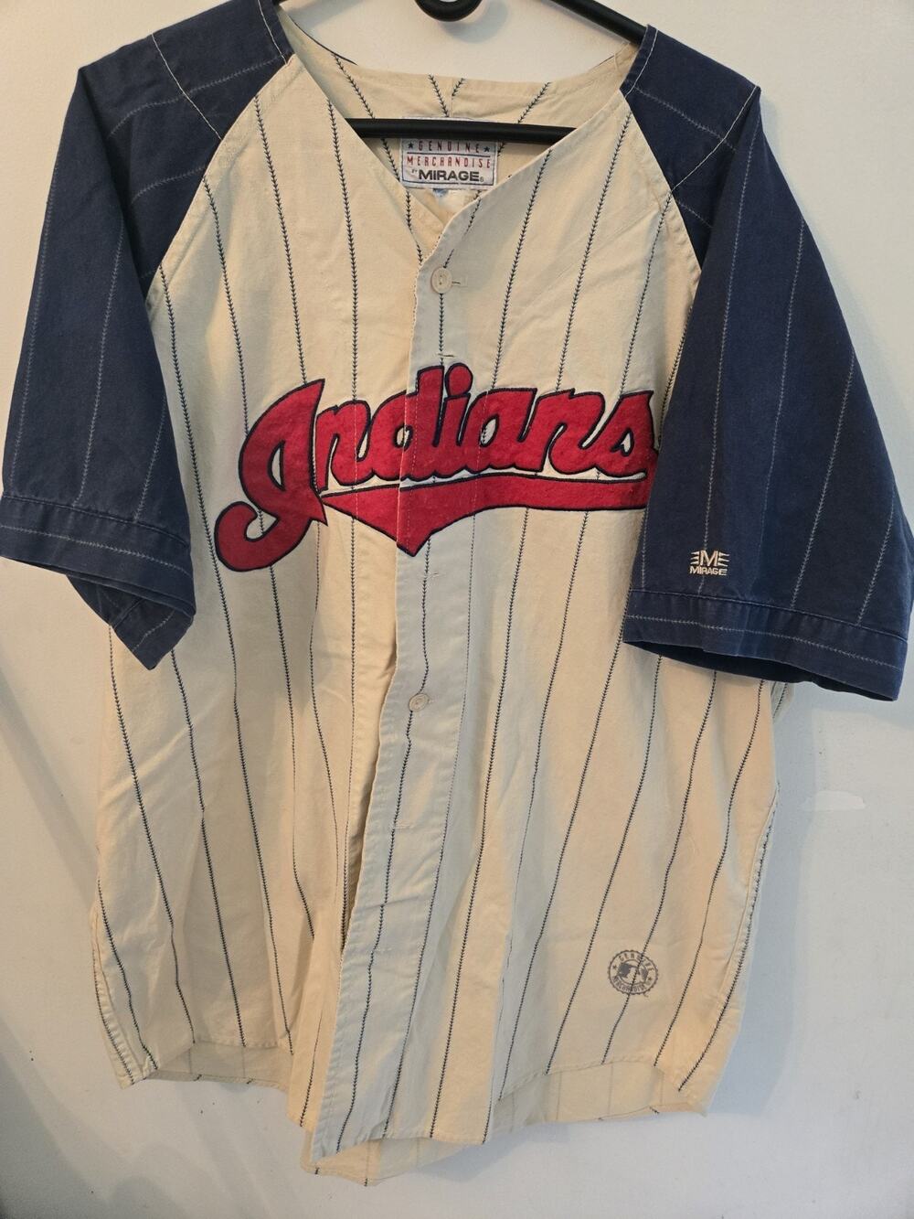 Genuine Merchandise RARE Indians Jersey Blue White Pinstripe Mirage
